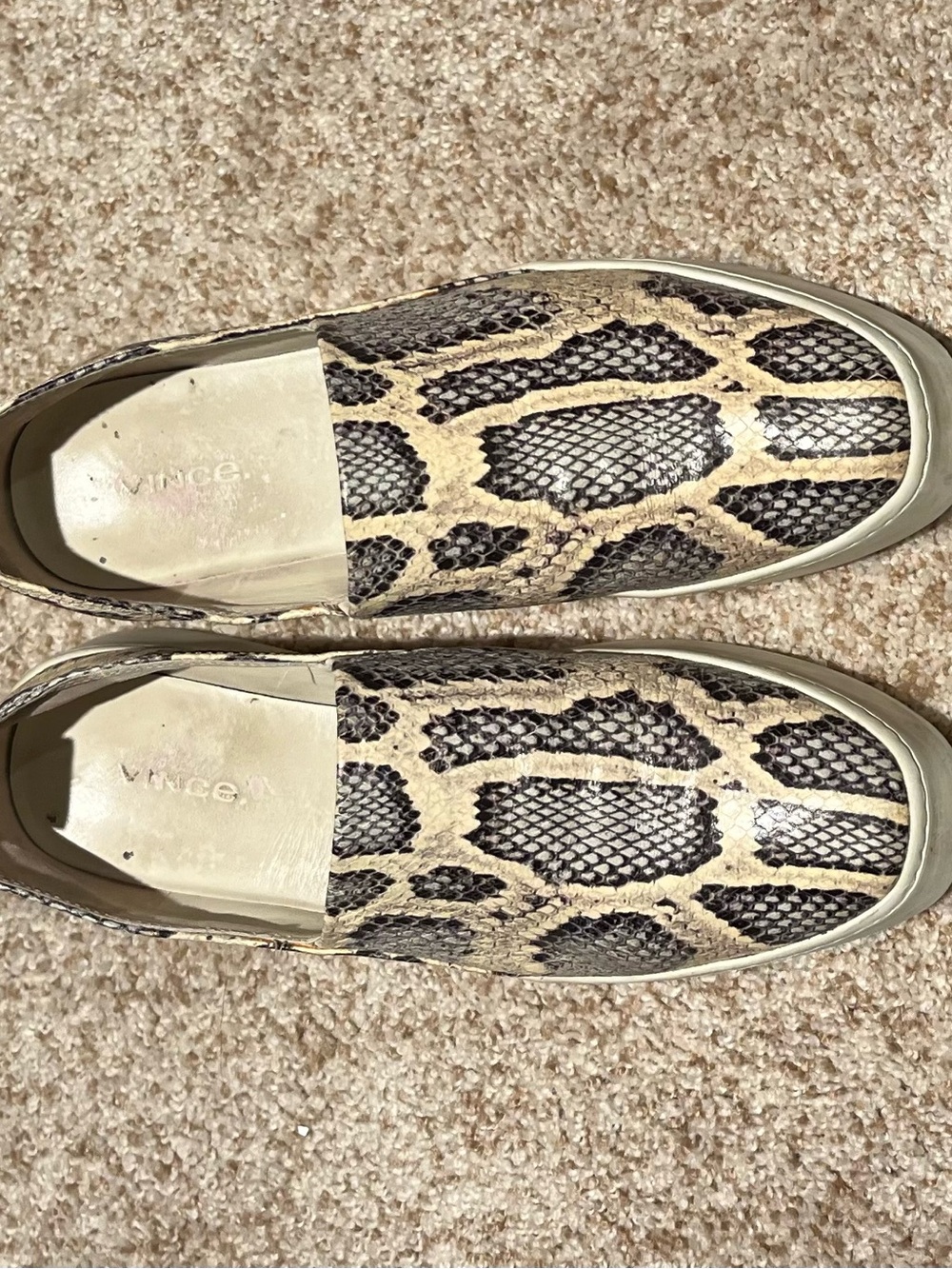Vince Snake-Print Slip-On Sneakers in Beige and Black